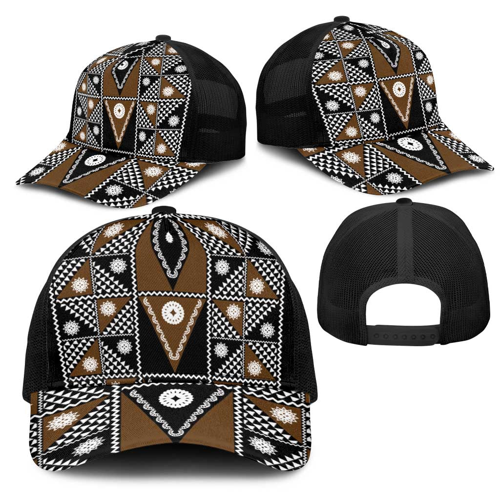Fiji Brown Masi Pattern Mesh Trucker Cap Fijian Tapa LT01 - Polynesian Pride