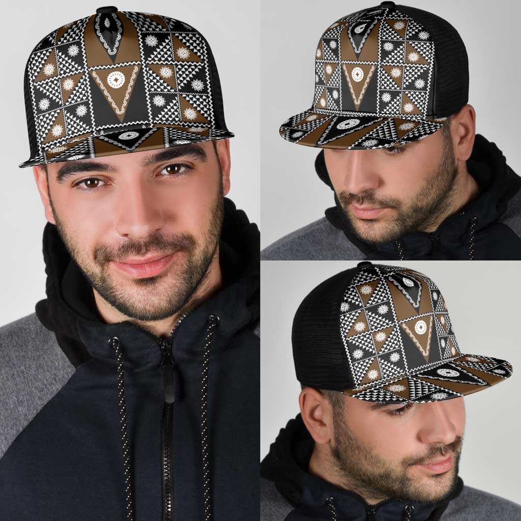 Fiji Brown Masi Pattern Mesh Trucker Cap Fijian Tapa LT01 - Polynesian Pride