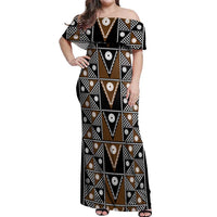 Fiji Brown Masi Pattern Off Shoulder Maxi Dress Fijian Tapa LT01 Women Brown - Polynesian Pride