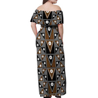 Fiji Brown Masi Pattern Off Shoulder Maxi Dress Fijian Tapa LT01 - Polynesian Pride