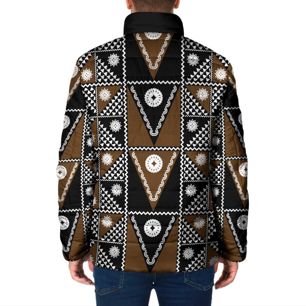 Fiji Brown Masi Pattern Padded Jacket Fijian Tapa LT01 - Polynesian Pride