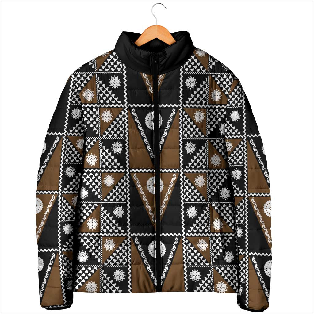 Fiji Brown Masi Pattern Padded Jacket Fijian Tapa LT01 - Polynesian Pride