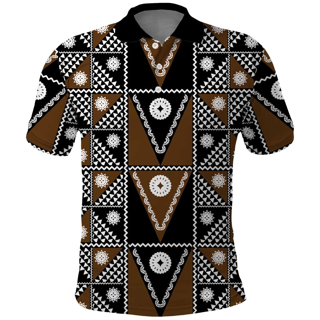 Fiji Brown Masi Pattern Polo Shirt Fijian Tapa LT01 Brown - Polynesian Pride