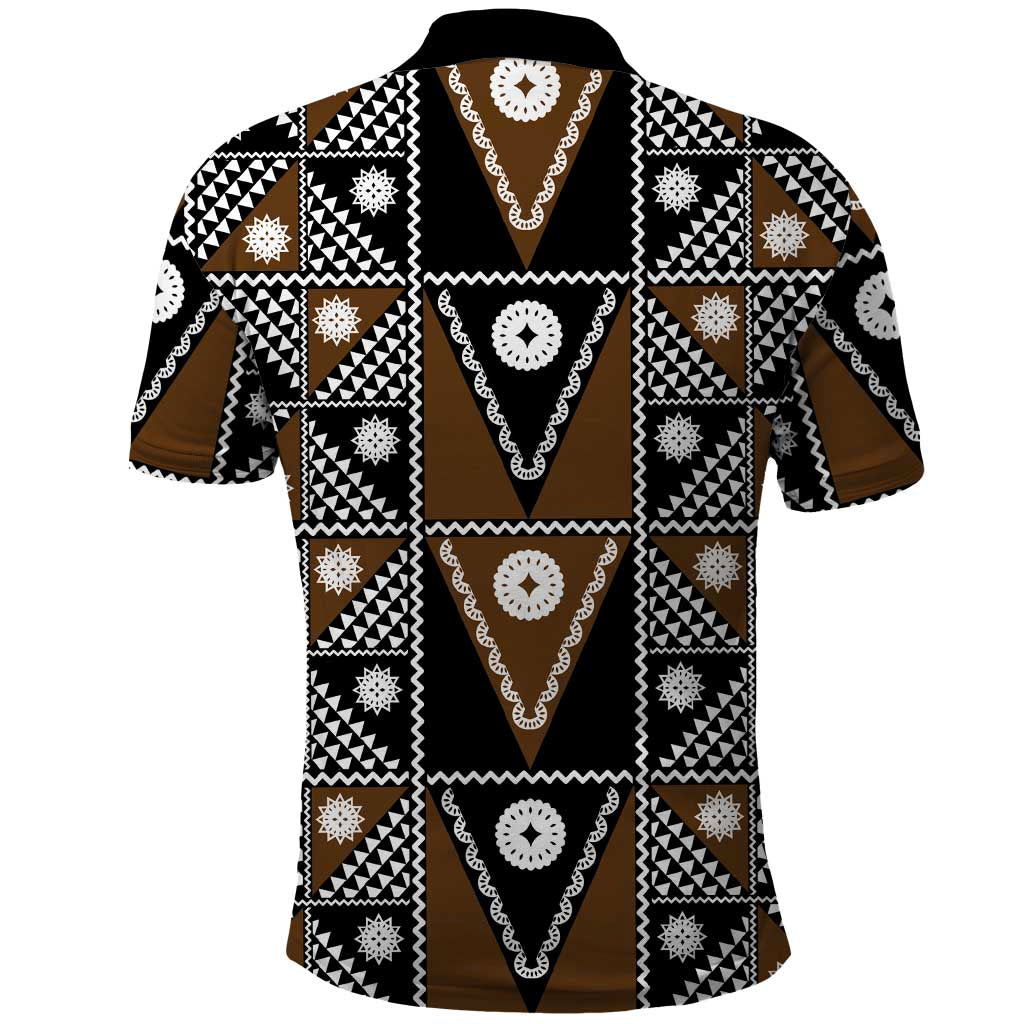 Fiji Brown Masi Pattern Polo Shirt Fijian Tapa LT01 - Polynesian Pride