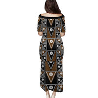 Fiji Brown Masi Pattern Puletasi Fijian Tapa LT01 - Polynesian Pride