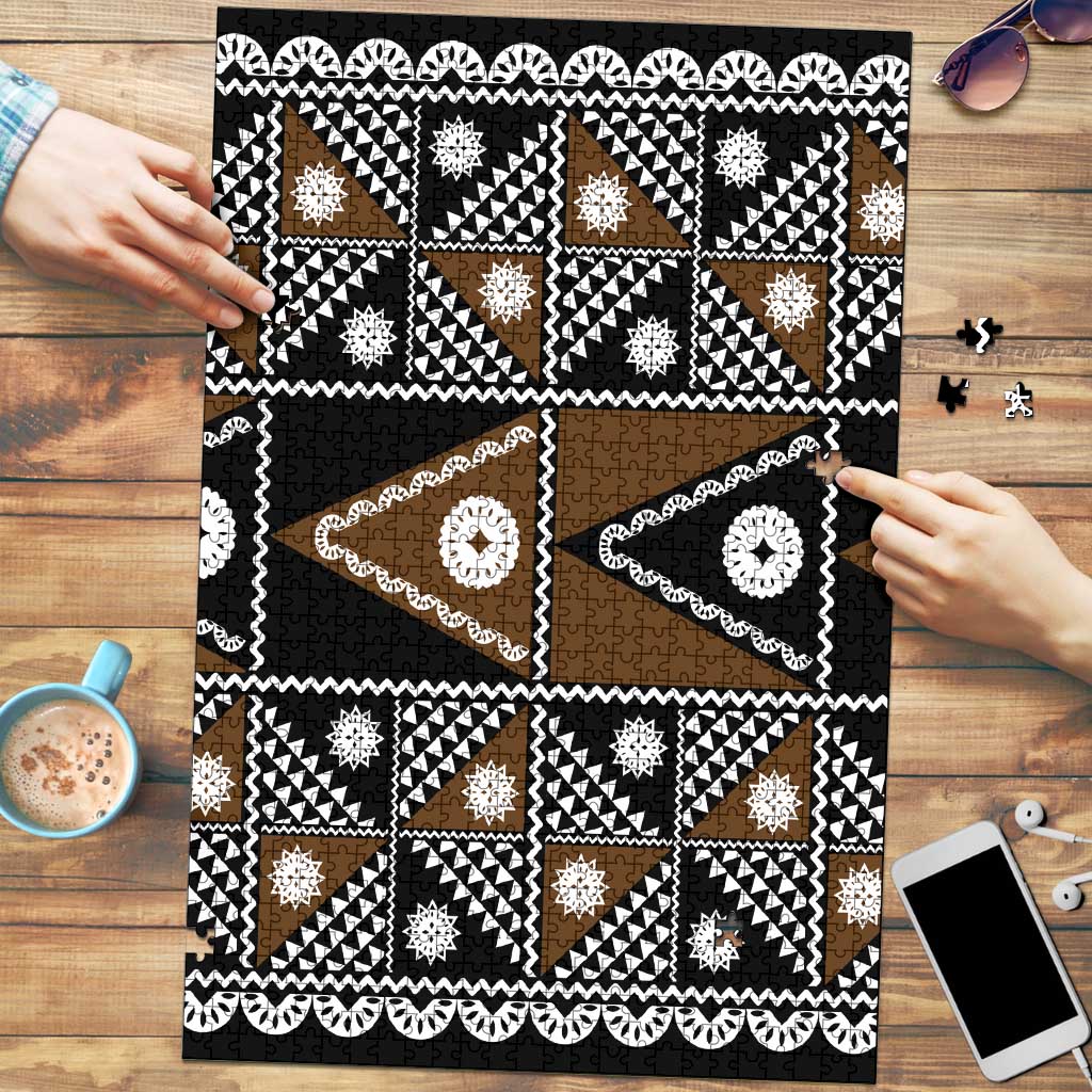 Fiji Brown Masi Pattern Puzzle Fijian Tapa LT01 Brown - Polynesian Pride