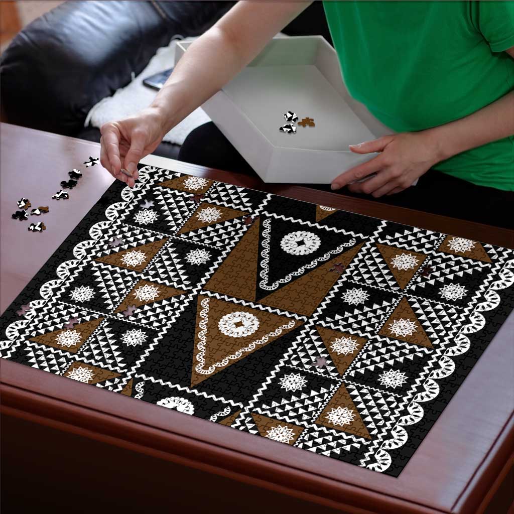 Fiji Brown Masi Pattern Puzzle Fijian Tapa LT01 - Polynesian Pride