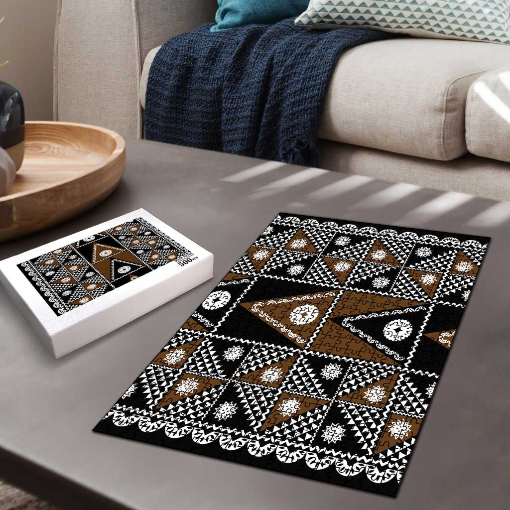 Fiji Brown Masi Pattern Puzzle Fijian Tapa LT01 - Polynesian Pride