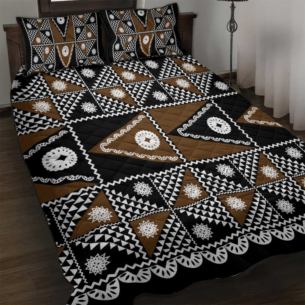 Fiji Brown Masi Pattern Quilt Bed Set Fijian Tapa LT01 Brown - Polynesian Pride