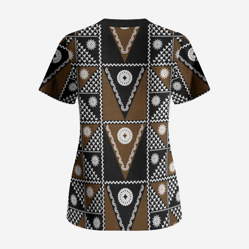 Fiji Brown Masi Pattern Scrub Top Fijian Tapa LT01 - Polynesian Pride