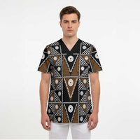 Fiji Brown Masi Pattern Scrub Top Fijian Tapa LT01 - Polynesian Pride