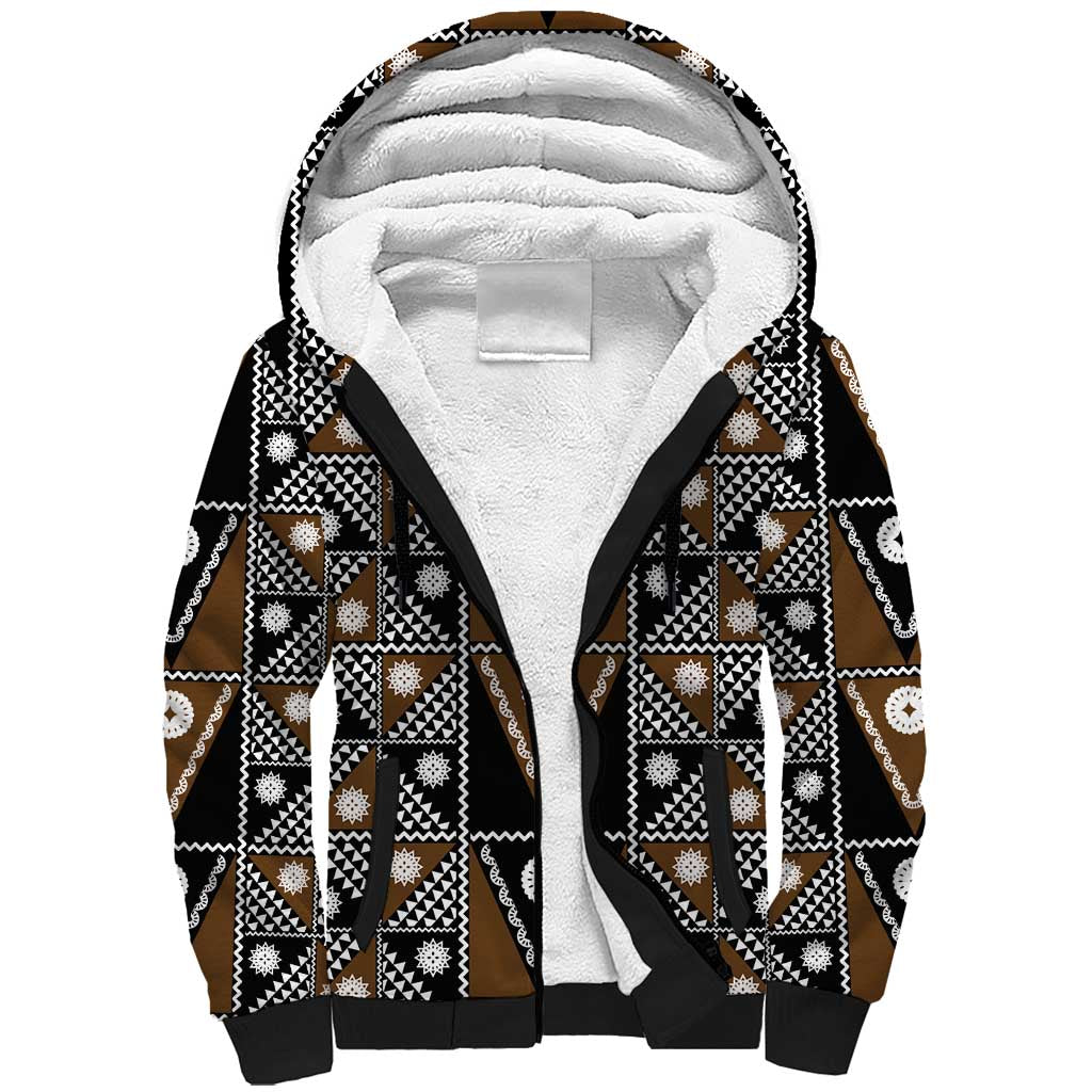 Fiji Brown Masi Pattern Sherpa Hoodie Fijian Tapa LT01 Unisex Brown - Polynesian Pride