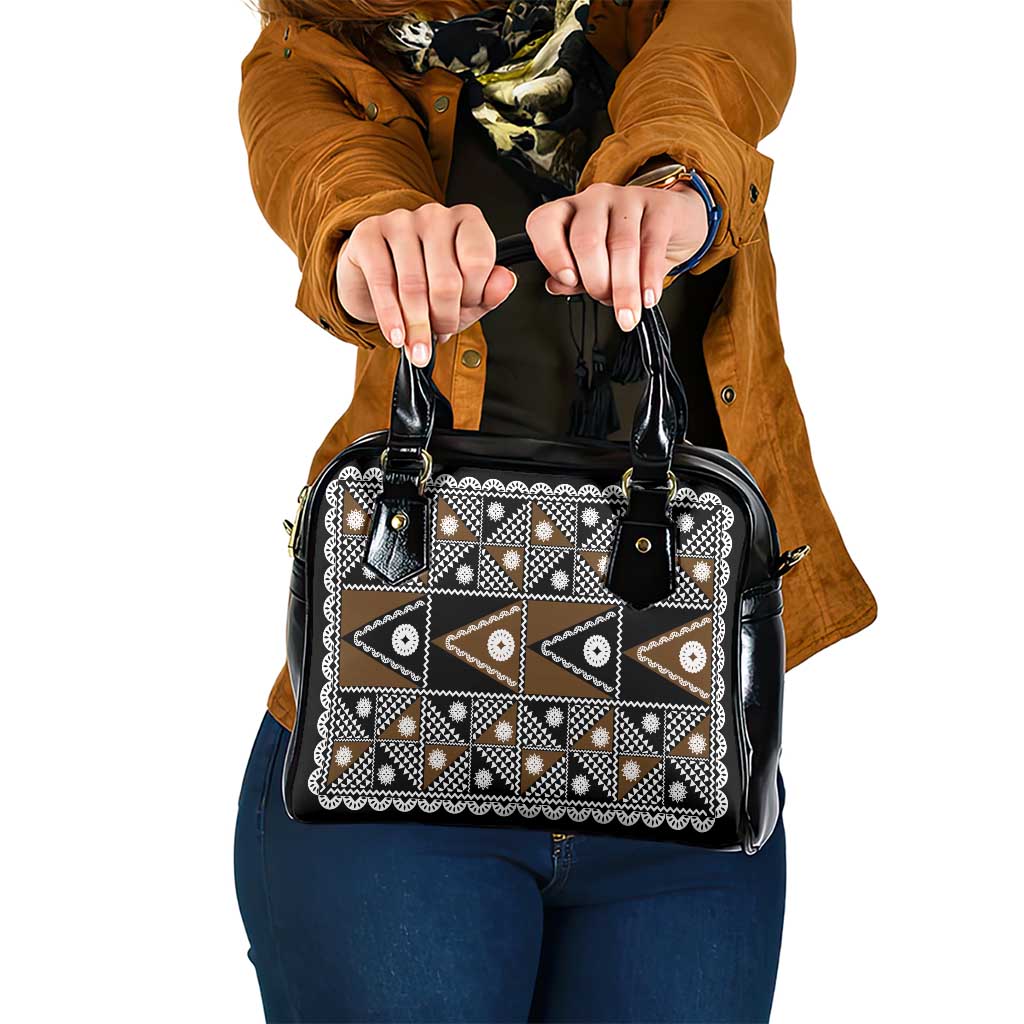 Fiji Brown Masi Pattern Shoulder Handbag Fijian Tapa LT01 One Size Brown - Polynesian Pride
