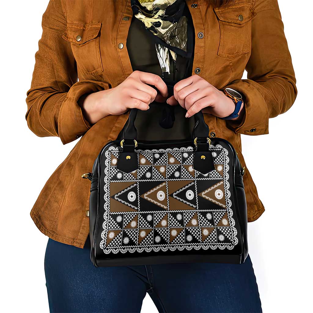 Fiji Brown Masi Pattern Shoulder Handbag Fijian Tapa LT01 - Polynesian Pride