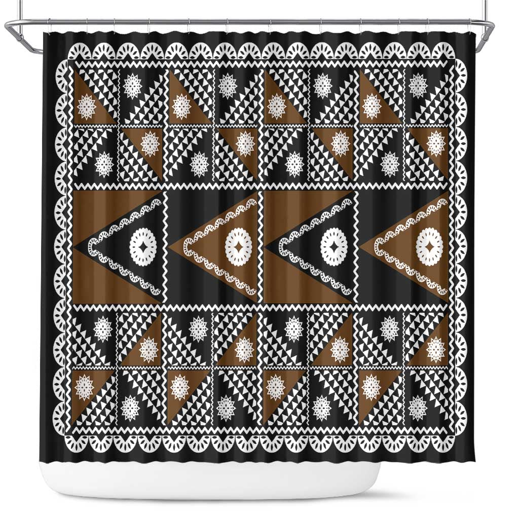 Fiji Brown Masi Pattern Shower Curtain Fijian Tapa LT01 Brown - Polynesian Pride