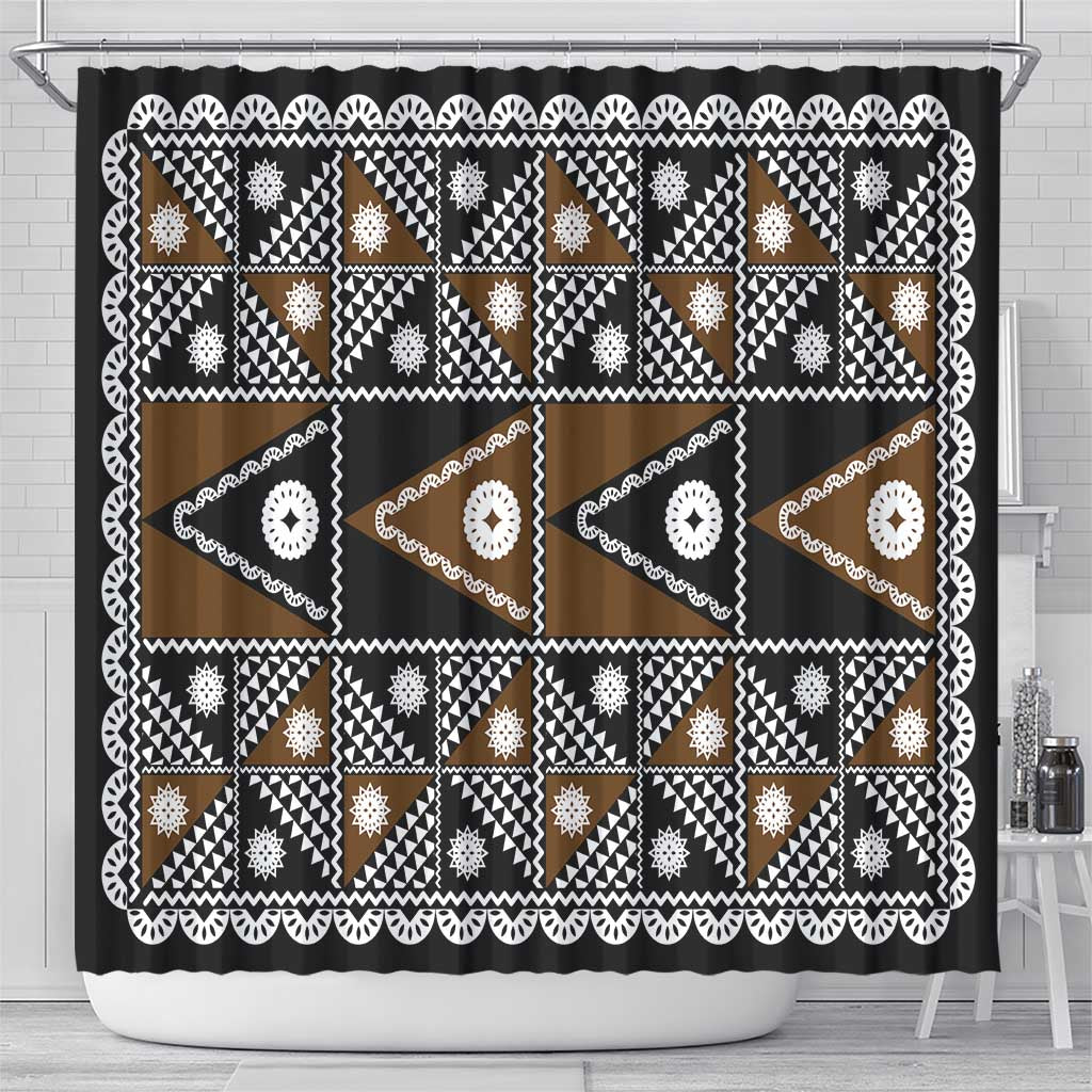 Fiji Brown Masi Pattern Shower Curtain Fijian Tapa LT01 - Polynesian Pride