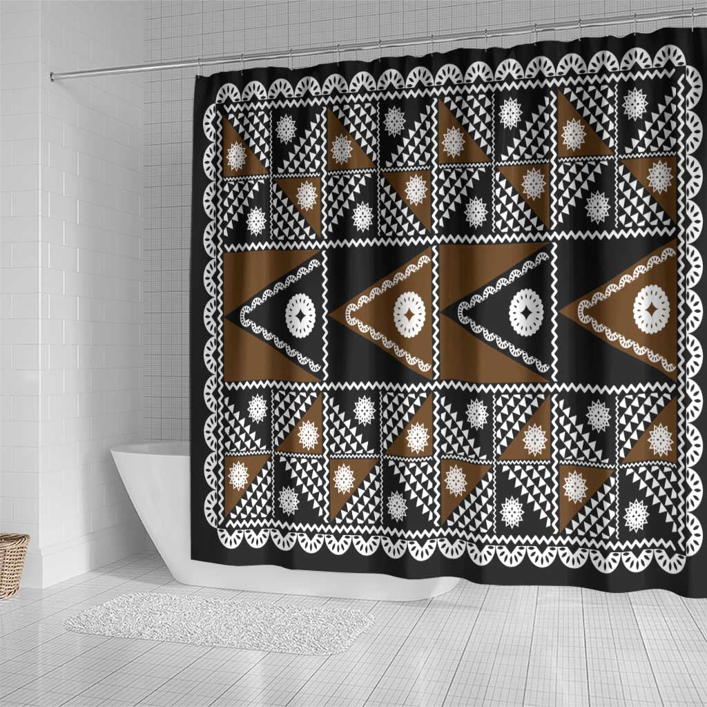 Fiji Brown Masi Pattern Shower Curtain Fijian Tapa LT01 - Polynesian Pride