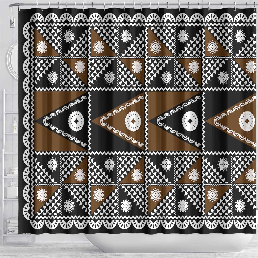 Fiji Brown Masi Pattern Shower Curtain Fijian Tapa LT01 - Polynesian Pride