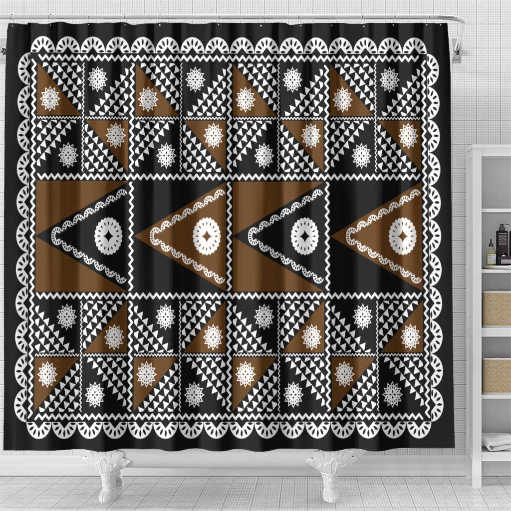 Fiji Brown Masi Pattern Shower Curtain Fijian Tapa LT01 - Polynesian Pride
