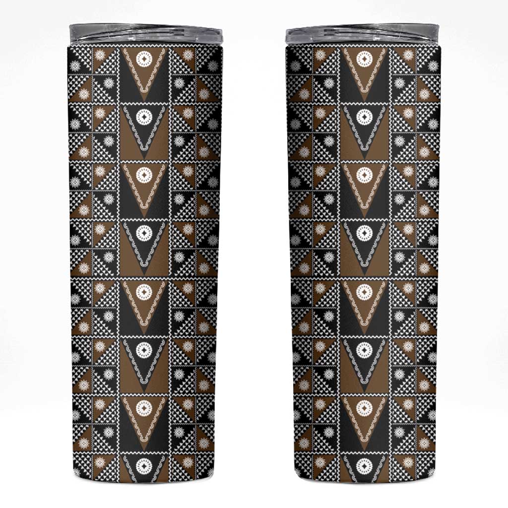 Fiji Brown Masi Pattern Skinny Tumbler Fijian Tapa LT01 Brown - Polynesian Pride
