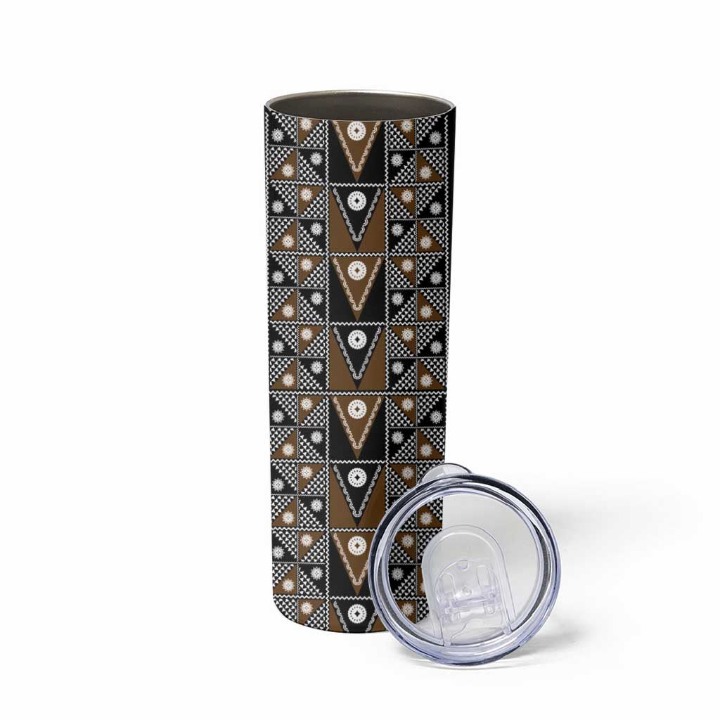 Fiji Brown Masi Pattern Skinny Tumbler Fijian Tapa LT01 - Polynesian Pride