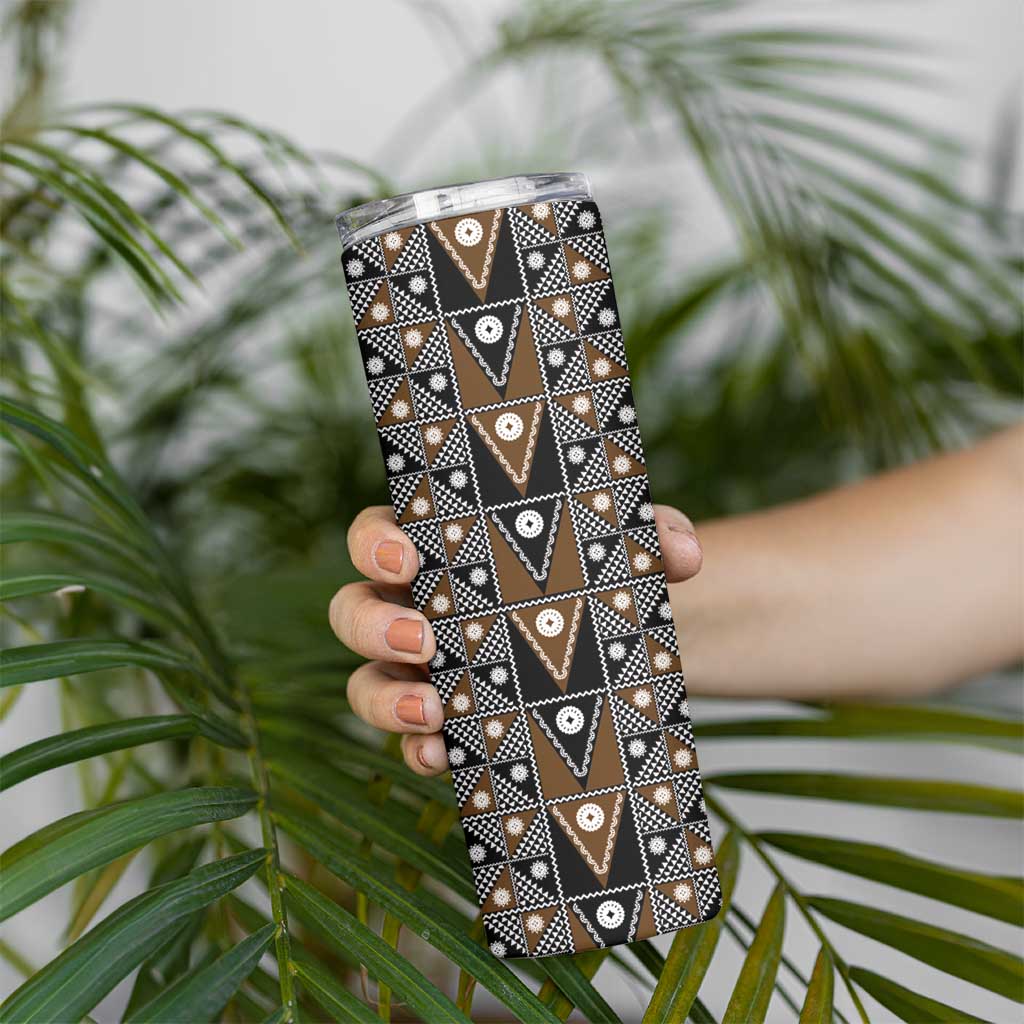 Fiji Brown Masi Pattern Skinny Tumbler Fijian Tapa LT01 - Polynesian Pride