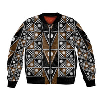Fiji Brown Masi Pattern Sleeve Zip Bomber Jacket Fijian Tapa LT01 Unisex Brown - Polynesian Pride