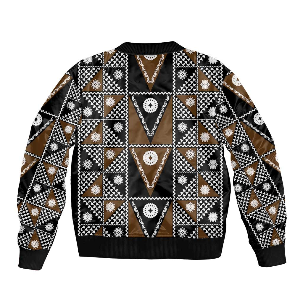 Fiji Brown Masi Pattern Sleeve Zip Bomber Jacket Fijian Tapa LT01 - Polynesian Pride