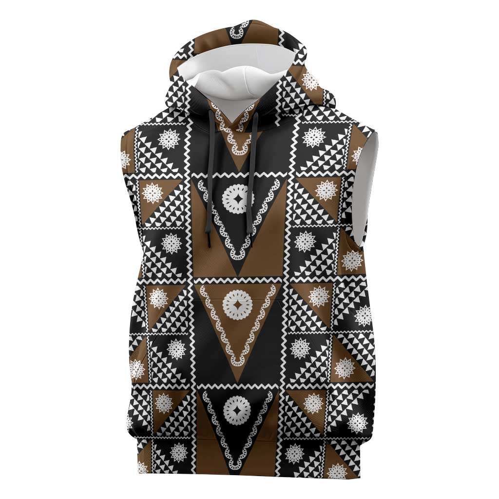 Fiji Brown Masi Pattern Sleeveless Hoodie Fijian Tapa LT01 Brown - Polynesian Pride