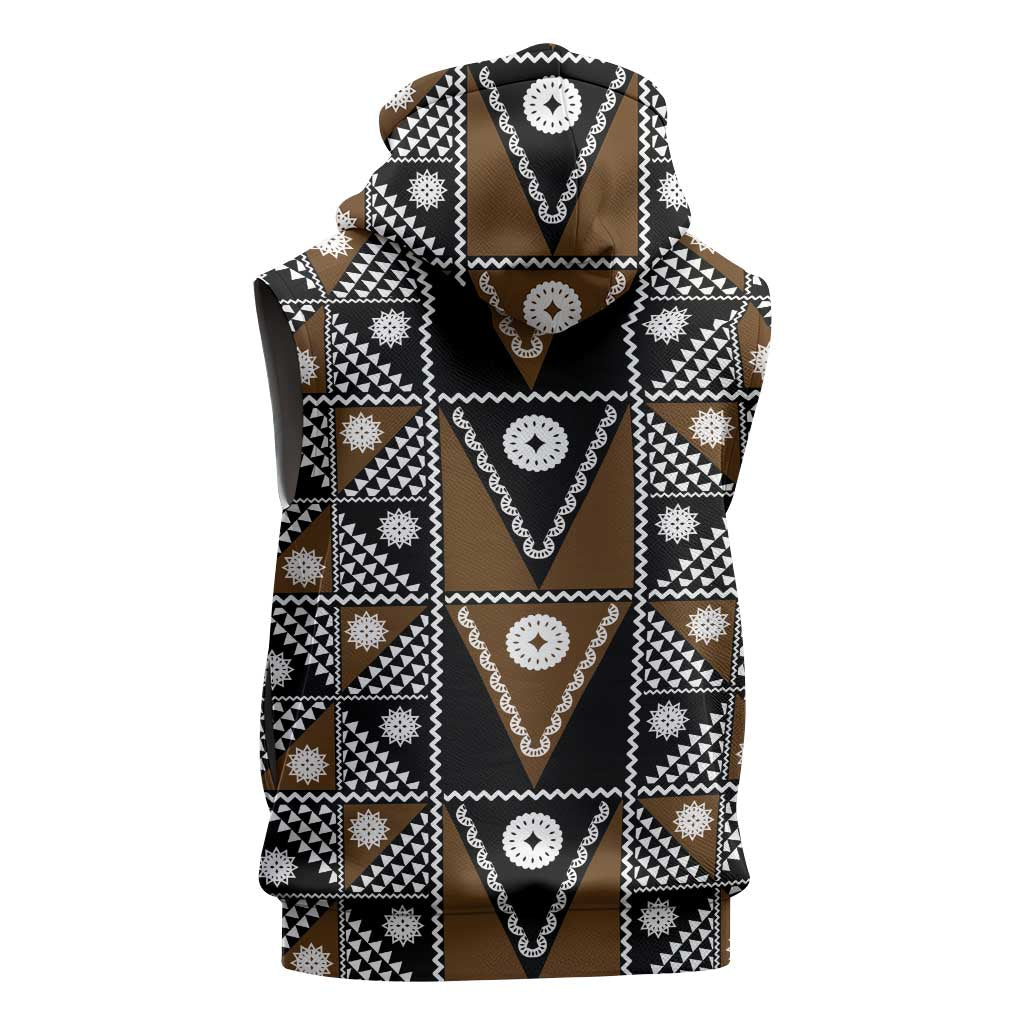 Fiji Brown Masi Pattern Sleeveless Hoodie Fijian Tapa LT01 - Polynesian Pride