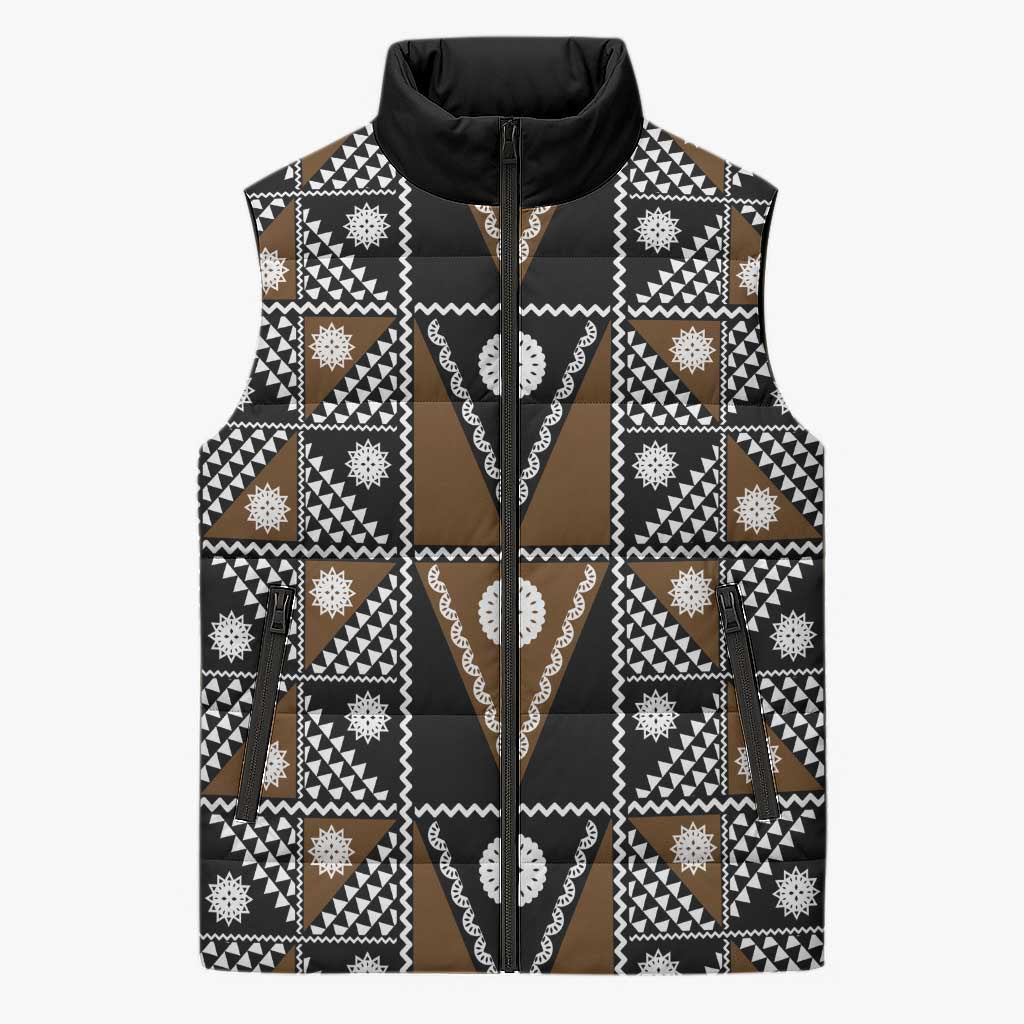 Fiji Brown Masi Pattern Sleeveless Puffer Jacket Fijian Tapa LT01 Unisex Brown - Polynesian Pride