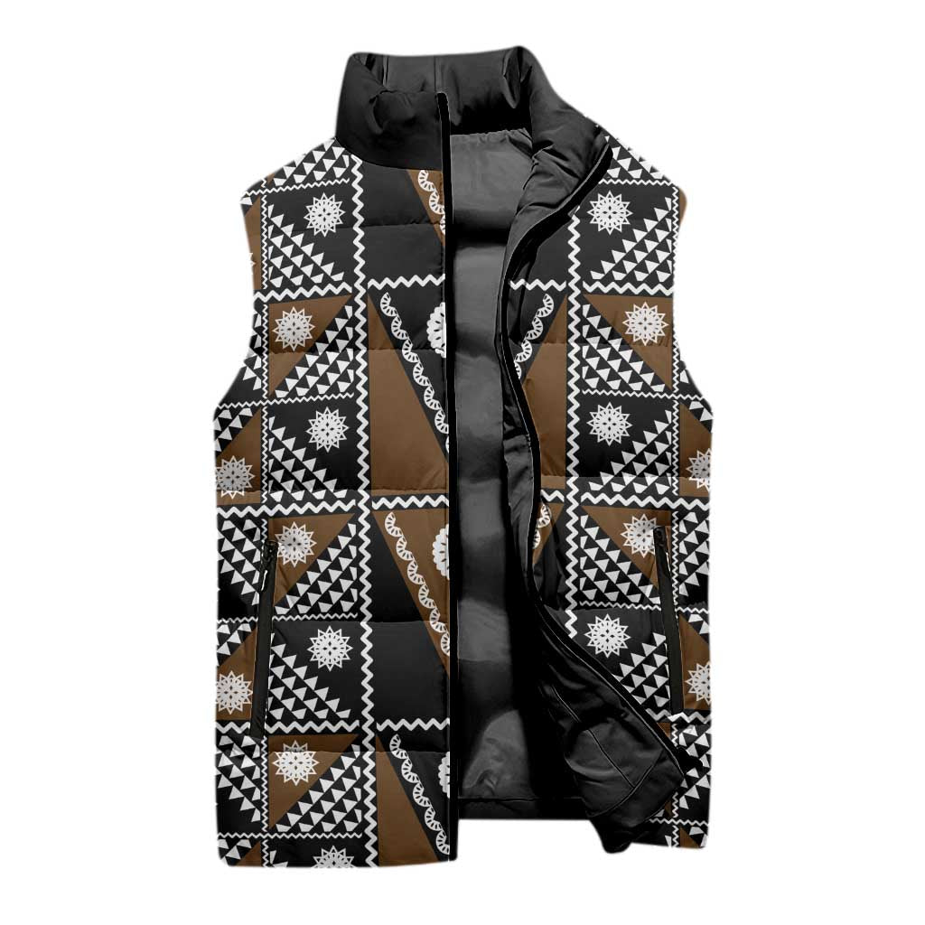 Fiji Brown Masi Pattern Sleeveless Puffer Jacket Fijian Tapa LT01 - Polynesian Pride