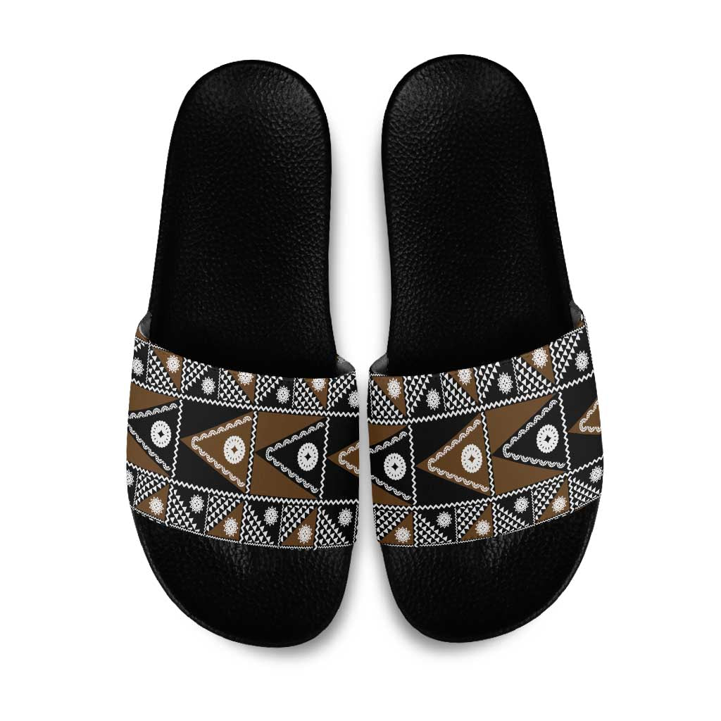 Fiji Brown Masi Pattern Slide Sandals Fijian Tapa LT01 Brown - Polynesian Pride