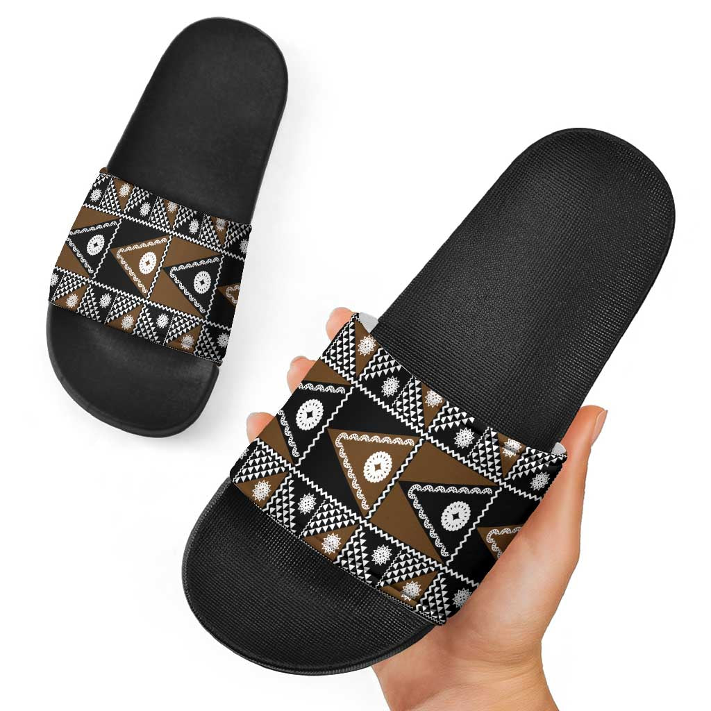 Fiji Brown Masi Pattern Slide Sandals Fijian Tapa LT01 - Polynesian Pride