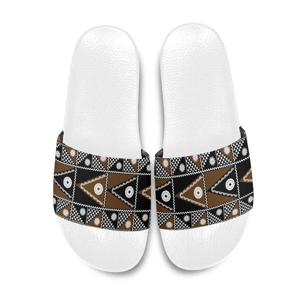 Fiji Brown Masi Pattern Slide Sandals Fijian Tapa LT01 Brown - Polynesian Pride
