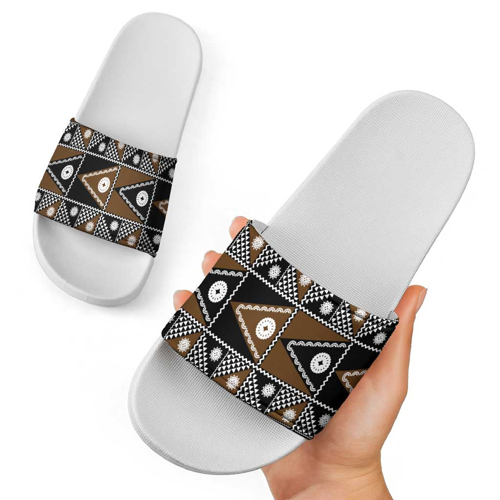 Fiji Brown Masi Pattern Slide Sandals Fijian Tapa LT01 - Polynesian Pride