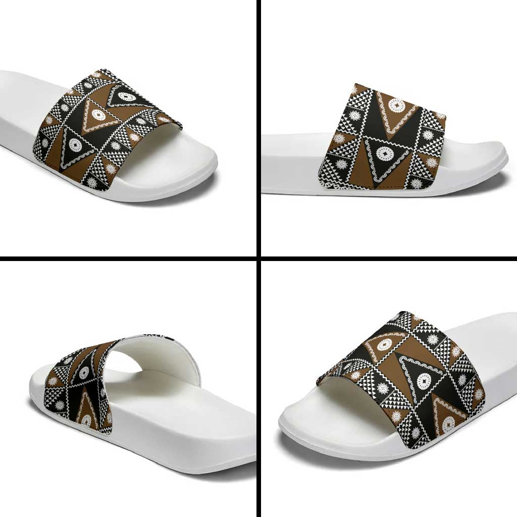 Fiji Brown Masi Pattern Slide Sandals Fijian Tapa LT01 - Polynesian Pride