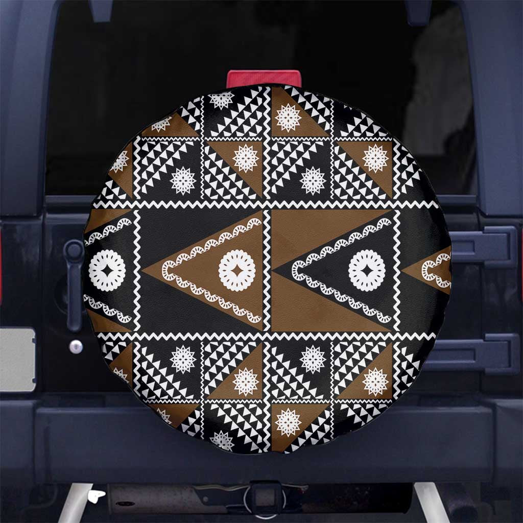 Fiji Brown Masi Pattern Spare Tire Cover Fijian Tapa LT01 No hole Brown - Polynesian Pride