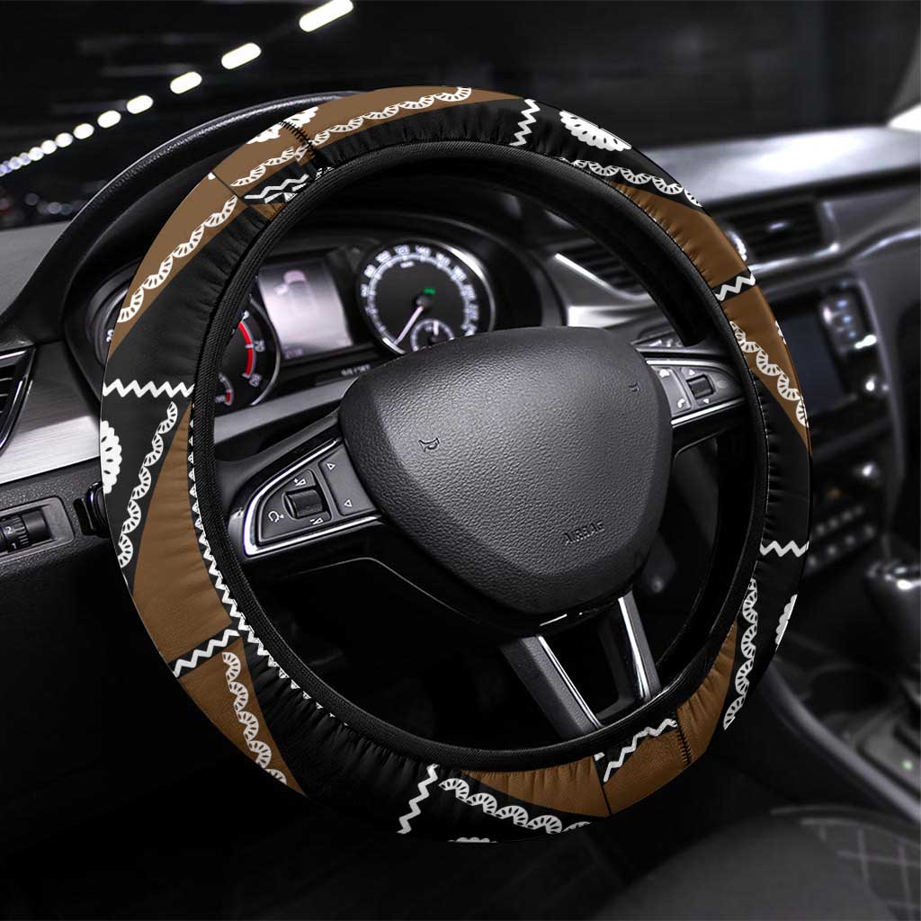 Fiji Brown Masi Pattern Steering Wheel Cover Fijian Tapa
