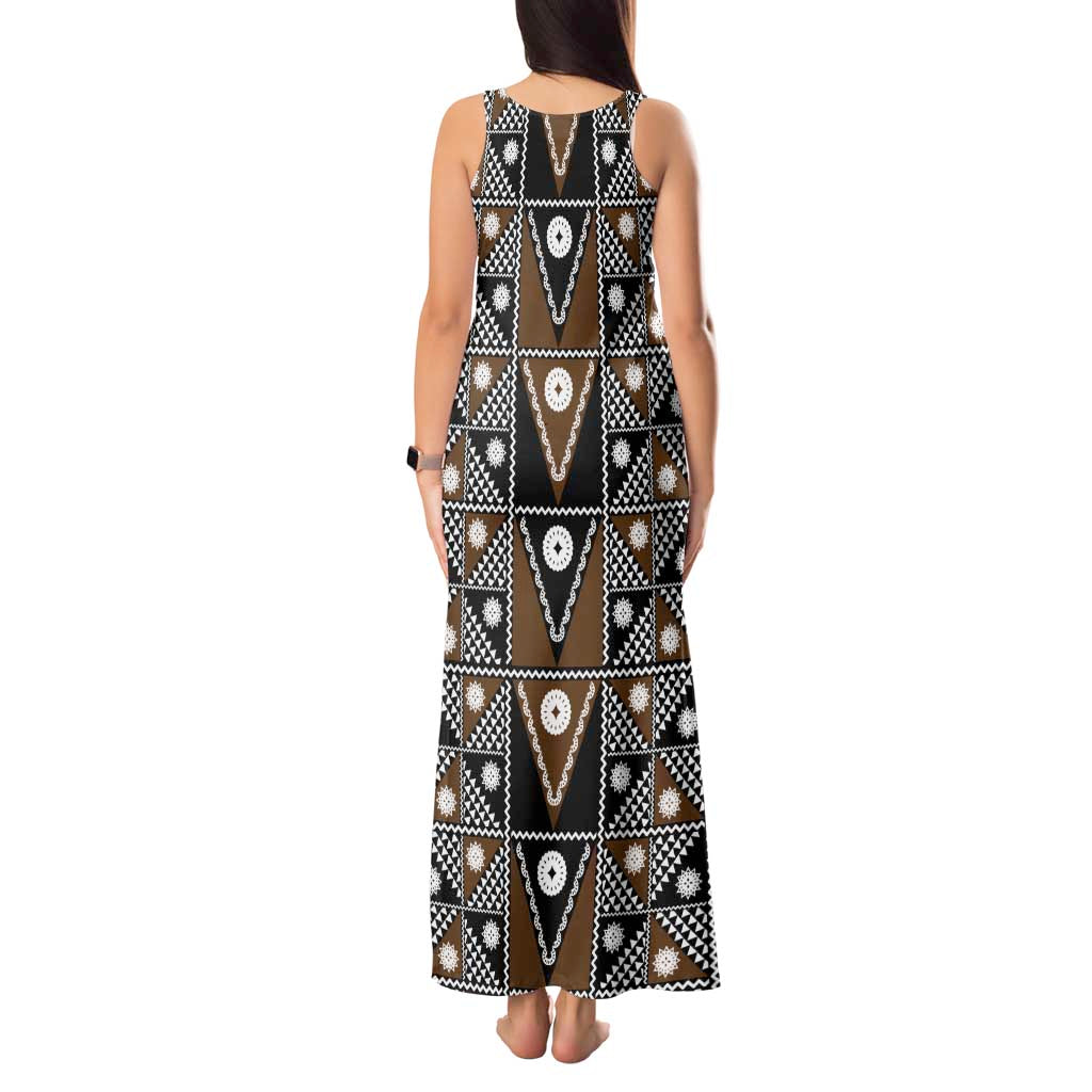 Fiji Brown Masi Pattern Tank Maxi Dress Fijian Tapa LT01 - Polynesian Pride