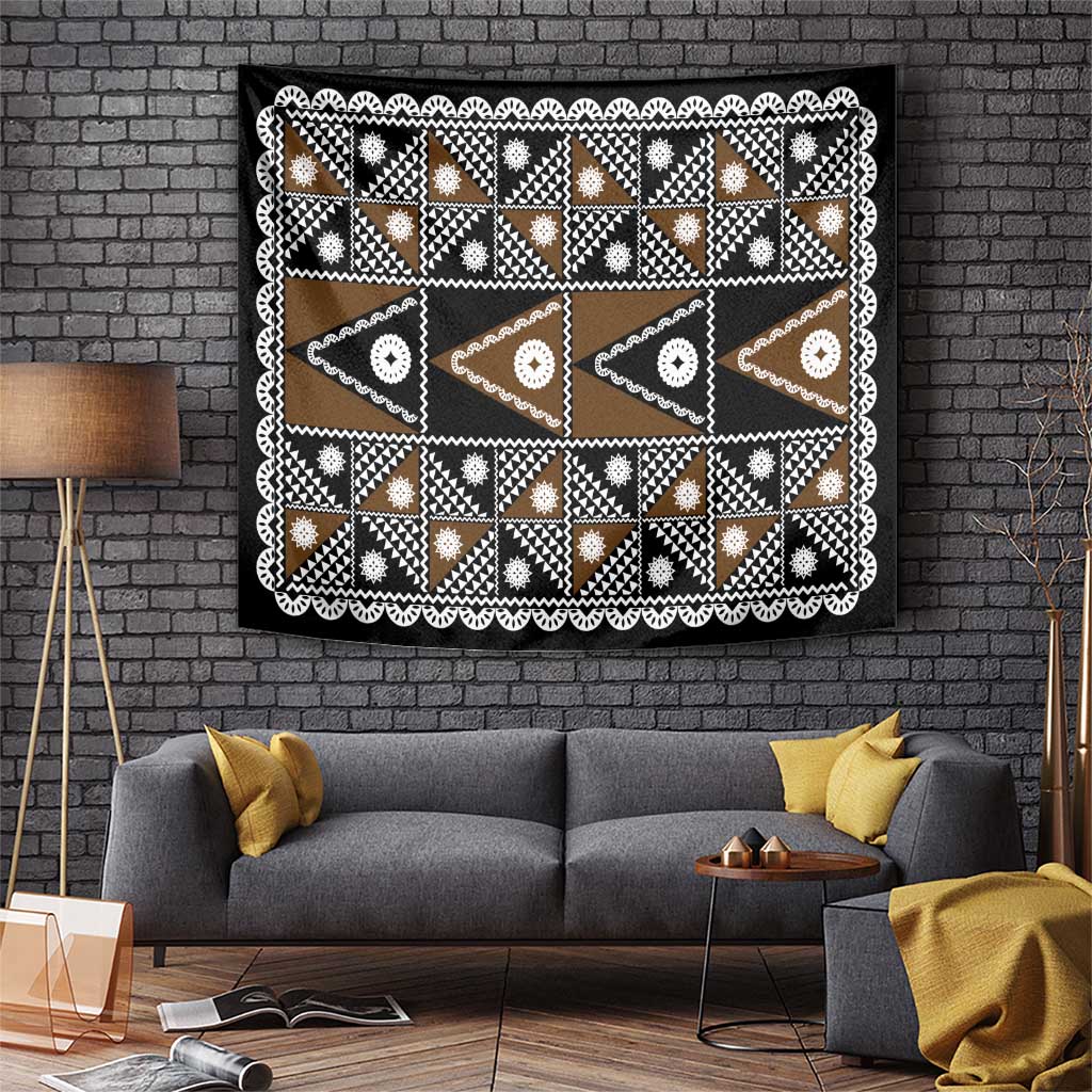 Fiji Brown Masi Pattern Tapestry Fijian Tapa LT01 Brown - Polynesian Pride