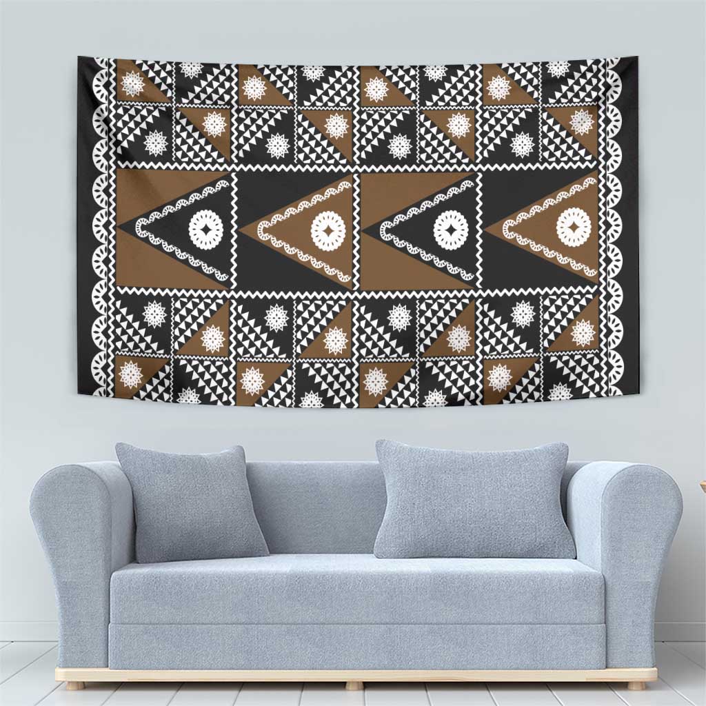 Fiji Brown Masi Pattern Tapestry Fijian Tapa LT01 - Polynesian Pride