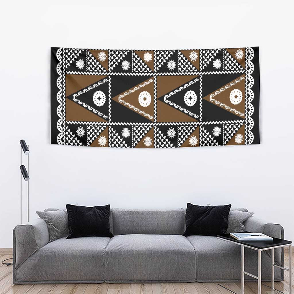 Fiji Brown Masi Pattern Tapestry Fijian Tapa LT01 - Polynesian Pride