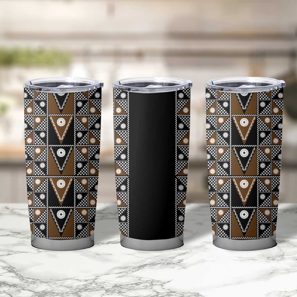 Fiji Brown Masi Pattern Tumbler Cup Fijian Tapa LT01 - Polynesian Pride