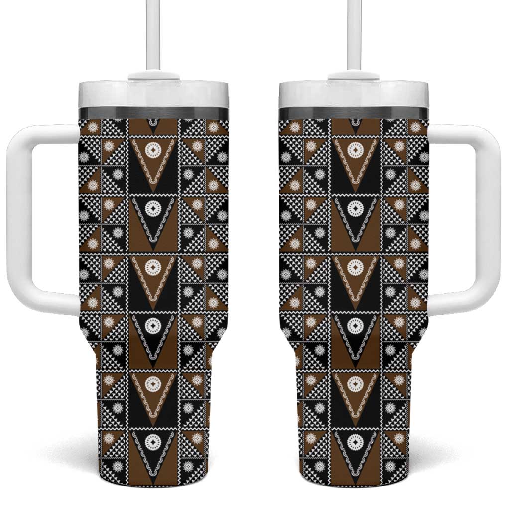 Fiji Brown Masi Pattern Tumbler With Handle Fijian Tapa