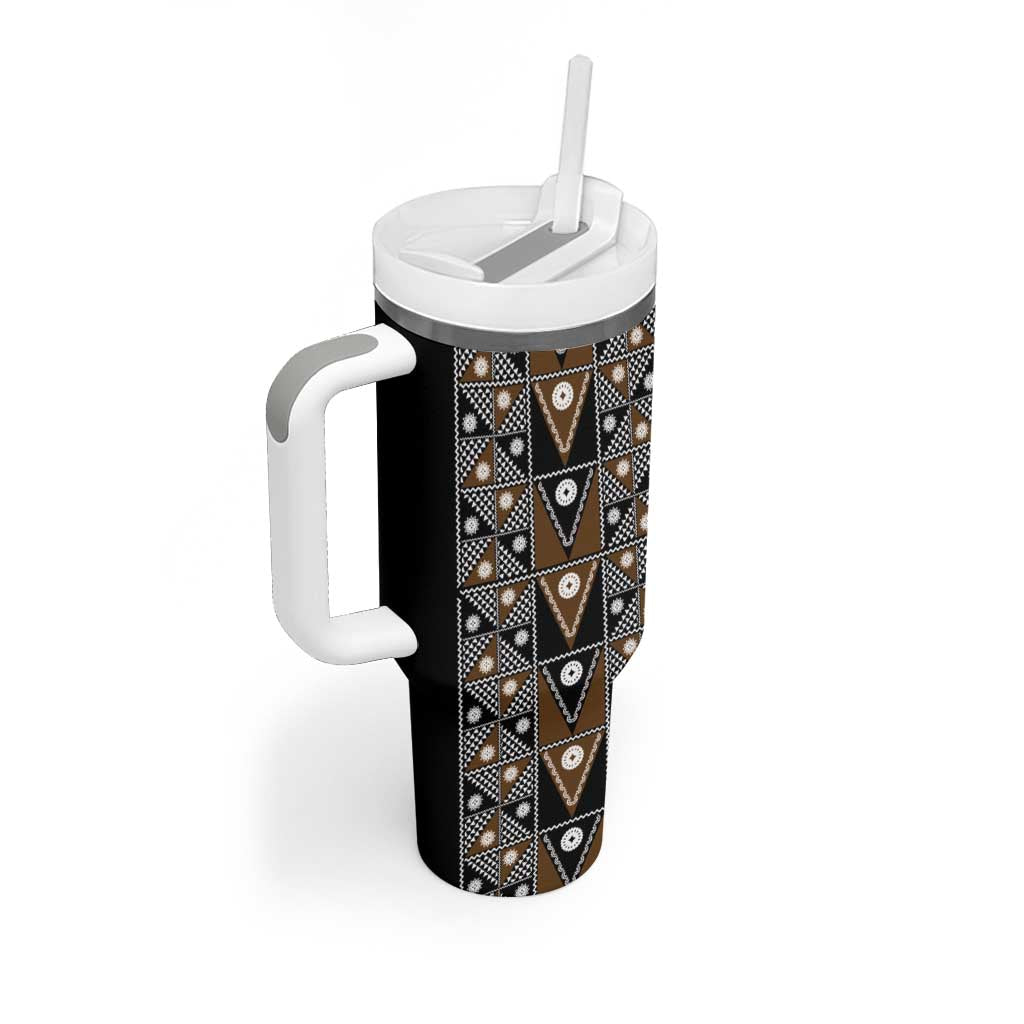 Fiji Brown Masi Pattern Tumbler With Handle Fijian Tapa