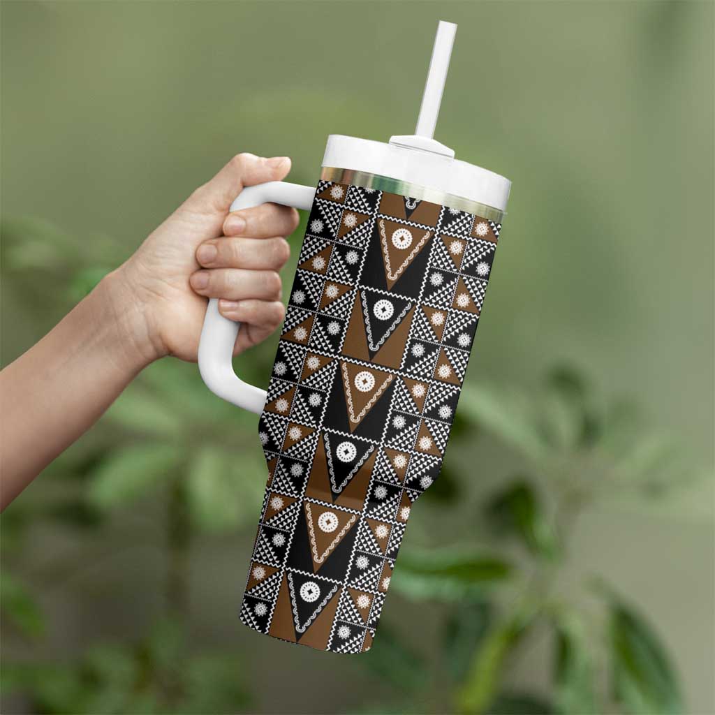 Fiji Brown Masi Pattern Tumbler With Handle Fijian Tapa