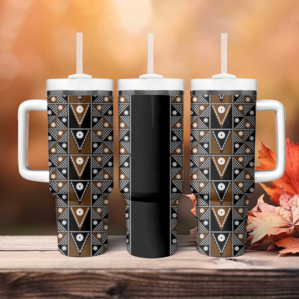 Fiji Brown Masi Pattern Tumbler With Handle Fijian Tapa