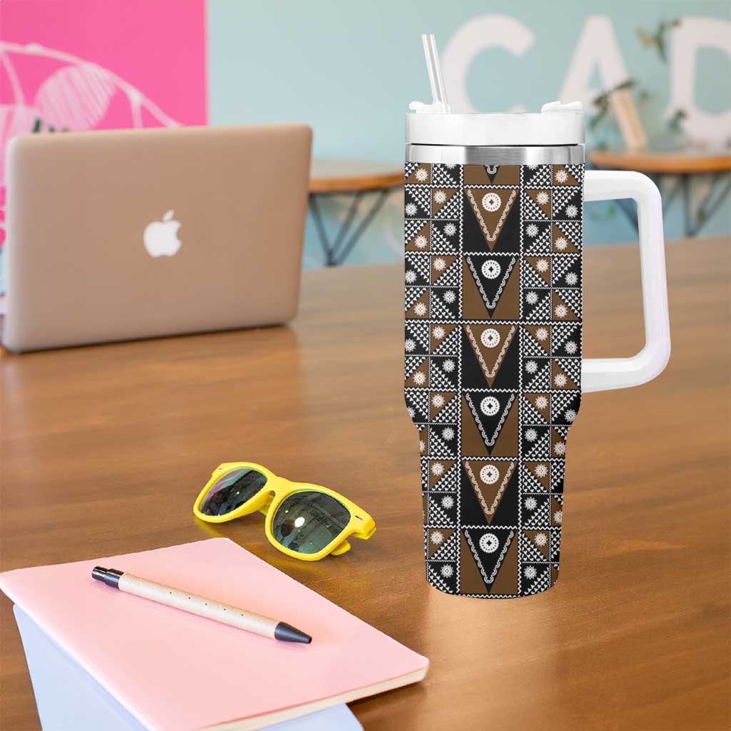 Fiji Brown Masi Pattern Tumbler With Handle Fijian Tapa