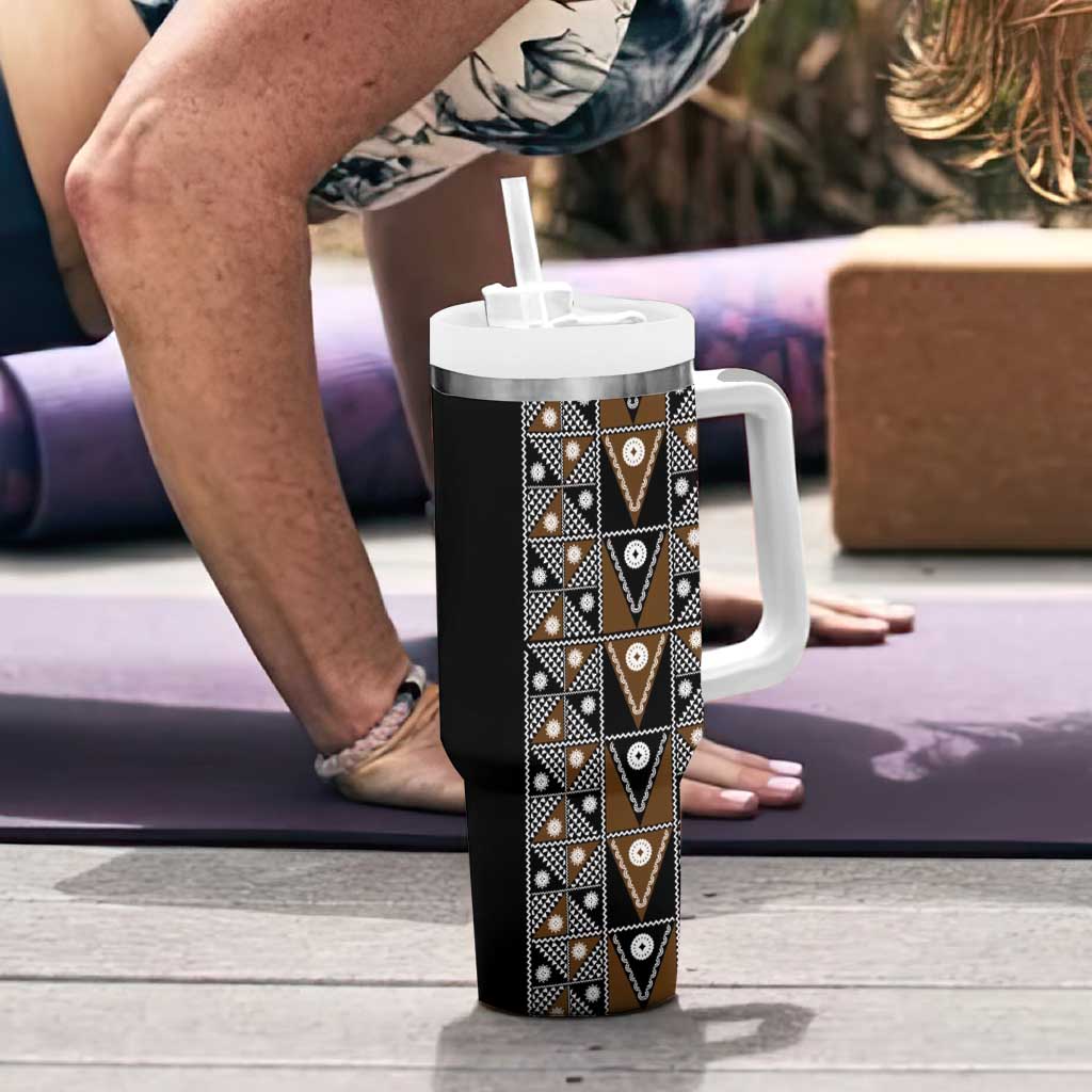 Fiji Brown Masi Pattern Tumbler With Handle Fijian Tapa